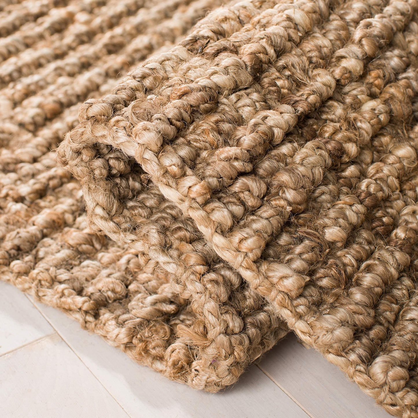 SAFAVIEH Area Rug 6' Square - Natural Fiber Collection - Natural Brown, Handmade Jute, Farmhouse Style, Chunky Textured Thick Pile (NF447A)
