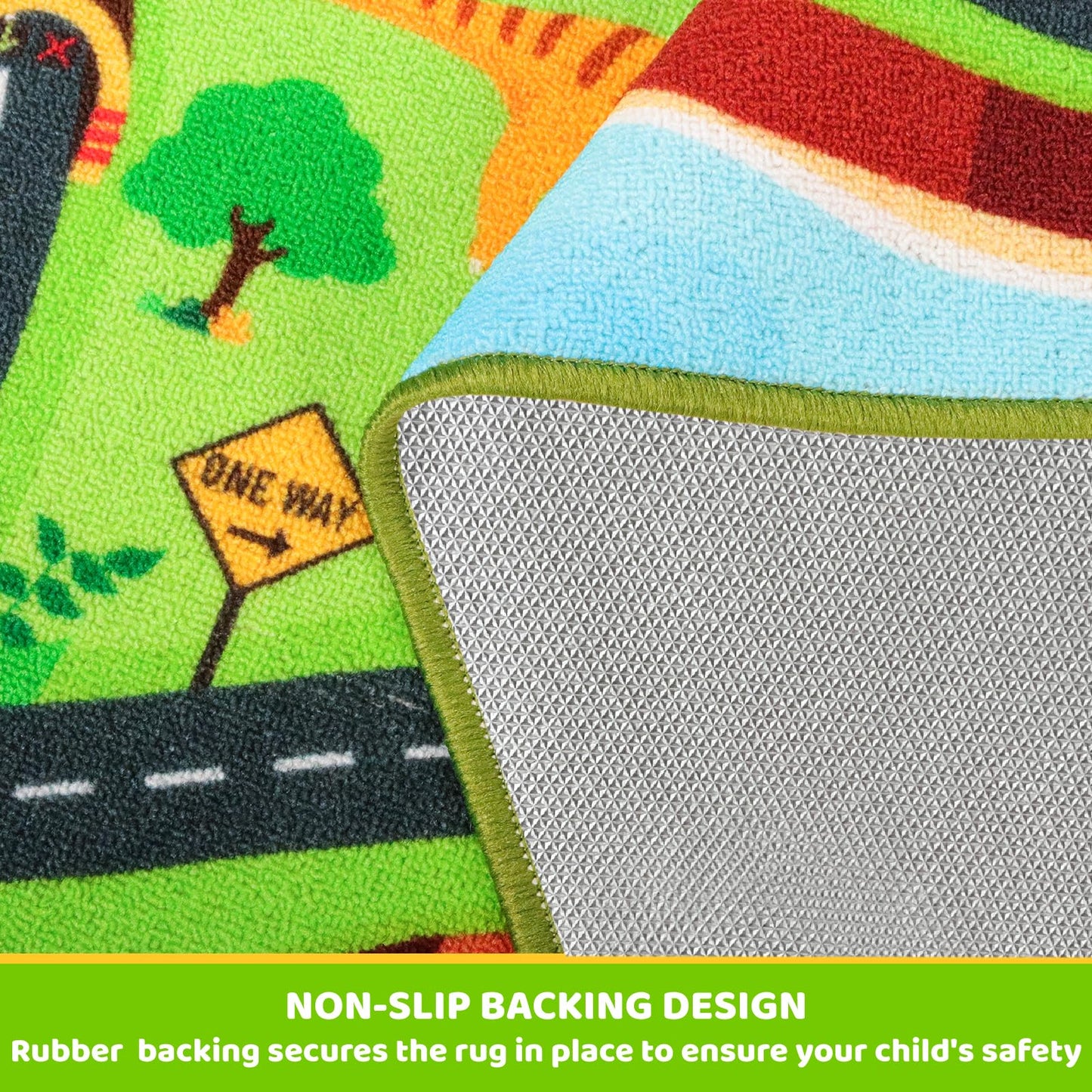 Kids Car Rug,6'7" x 9'10" Dinosaur Car Carpet for Kids Toy Cars,Non Slip Dino Safari Road Map Kid Rug for Playroom Bedroom Boys,Kids Play Mat Road Rugs,Track Rug Car Play Carpet for Kid