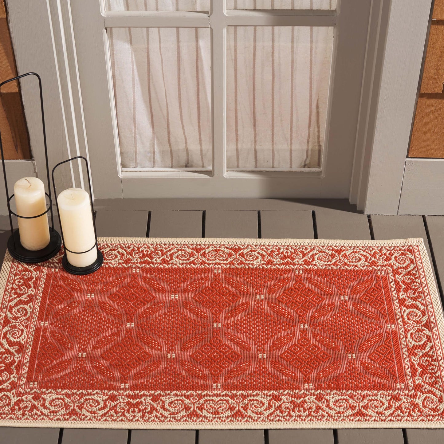 SAFAVIEH Washable Rug Outdoor Courtyard Collection - 2'7" x 5', Red & Natural, Non-Shedding & Easy Cleaning, Ideal for Patio, Backyard, Mudroom (CY1502-3707)