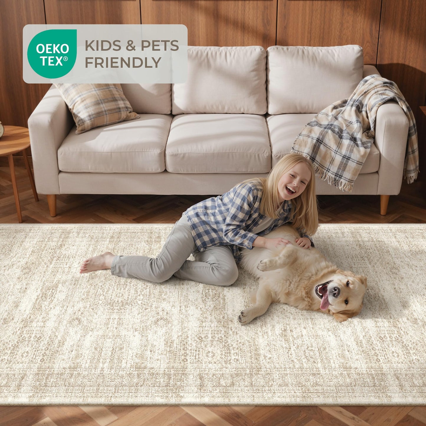 Restydon 4x12 Runner Rug for Hallway, Low-Pile Wide Runner for Entryway, Long Washable Non-Slip Kitchen Rug, Soft Modern Home Decor Mat for Living, Laundry Room(4'x12', Beige/Ivory)
