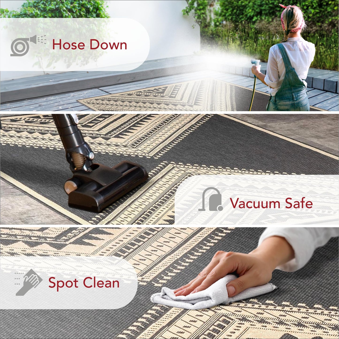 Nuloom Outdoor Performance Collection Landry Charcoal/Ivory, 4' x 6', Soft, High Traffic, Stain Resistant, Easy Clean, Durable Area Rug for Indoor/Outdoor Patio, Deck, Porch, Garden, Courtyard