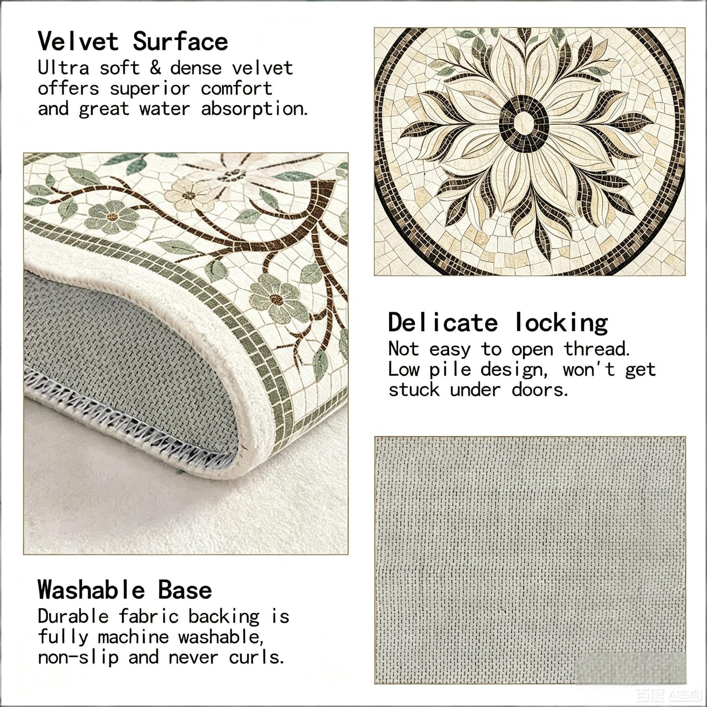 WOYUO Half Circle Door Mat 20"x31.5" Non-Slip Washable Welcome Mat, Low Profile Front Door Mat Semicircular Entrance Doormat, Dirt Trapper Floor Mat (Smooth Pebble Pattern, 24"x 36" Large Half Round)