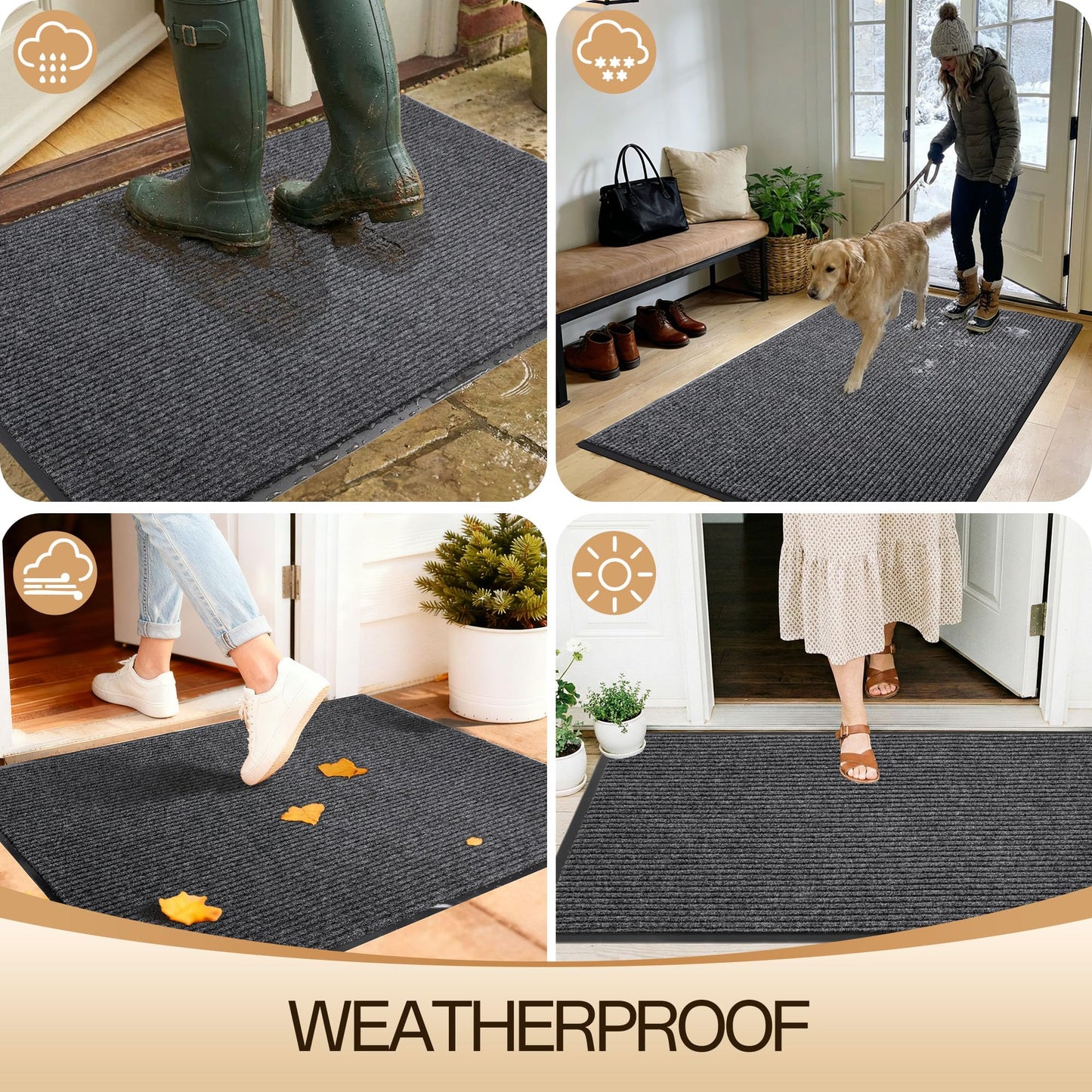 Amyracel Front Door Mat Indoor Outdoor Entrance, 48"x 96" All-Season Waterproof Doormat for Enterway, Heavy Duty Commercial Floor Mat, Fade Resistant, Rubber Back, Low Profile, Easy Clean