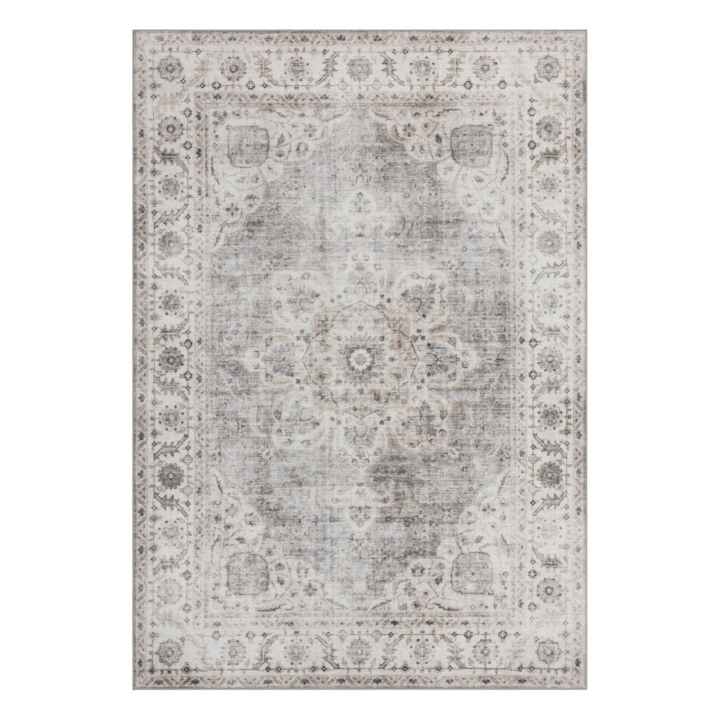 ReaLife Rugs Machine Washable Area Rug - Stain Resistant,Non-Shed - Eco-Friendly,Non-Slip, Family & Pet Friendly - Made from Premium Recycled Fiber - Vintage Bohemian Medallion - Beige Ivory, 3' x 5'