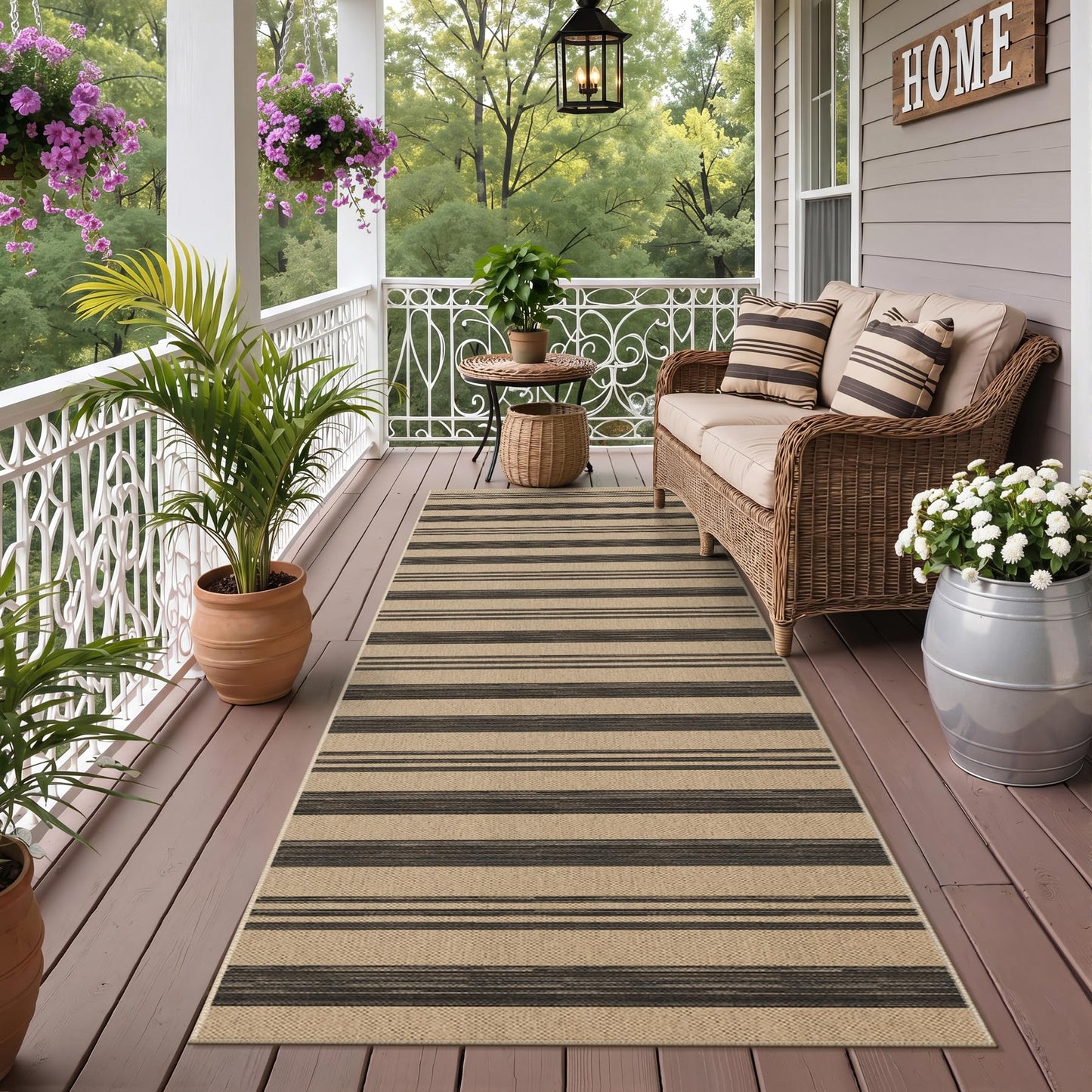 Tribesigns Striped Easy Jute 2.5'x8' Hallway Runner Rug Non Slip, Black Outdoor Kitchen Runner Rugs Non-Skid Washable, Farmhouse Modern Indoor Carpet for Entryway Porch, Oeko-Tex Certified
