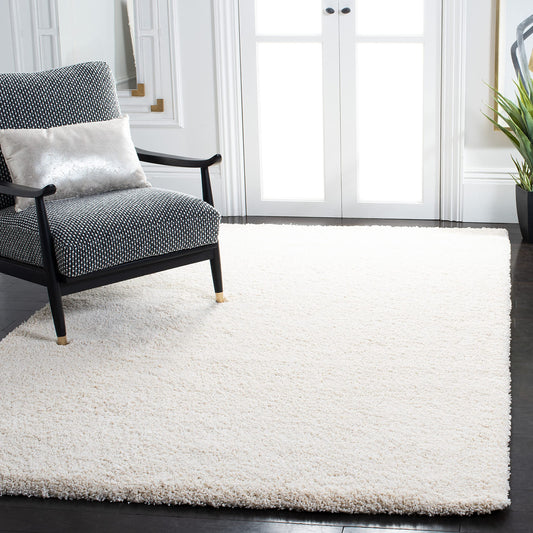 SAFAVIEH Milan Shag Collection Area Rug - 5'1" Square, Ivory, Solid Design, Non-Shedding & Easy to Clean, Plush Thick Pile, Ideal for Living Room, Bedroom (SG180-1212)