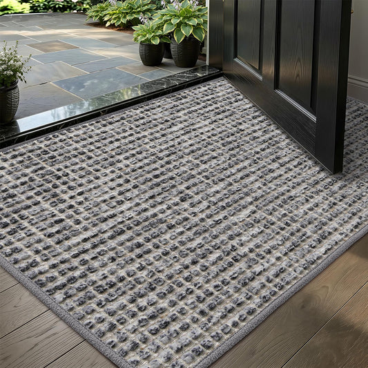 Color&Geometry Thin Indoor Door Mat 24"x36", Dirt & Moisture Trapping, Non-Slip Rubber Backing, Low Profile Inside Doormat for Home Entrance, Entryway, Patio & Porch,Stone Gray