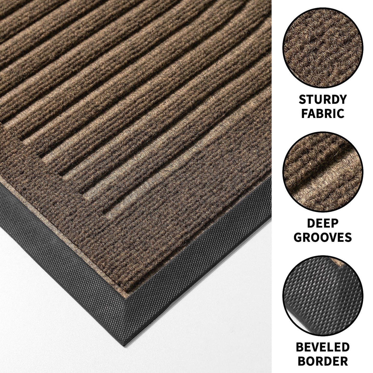 RORA Front Door Mat, Heavy Duty Door Rugs Outside Entrance,Non Slip Welcome Mats Indoor, Natural Rubber Doormat for Entryway, Patio, Garage, Porch, 29.5"x17", Brown