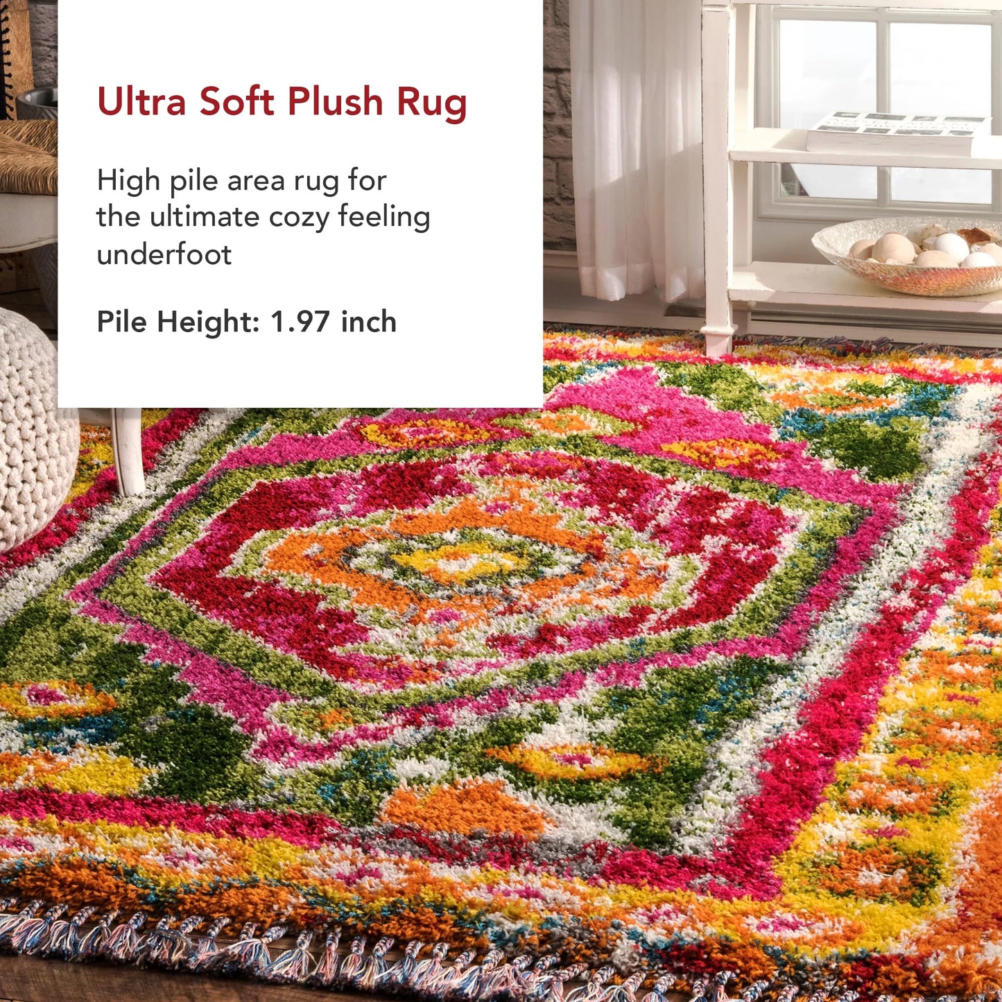 Nuloom Shania Multicolor/Ivory, 2'8" x 8', Moroccan Shag, Soft and Plush, High Traffic, Stain Resistant, Easy Clean, Durable Runner for Bedroom, Living Room, Dining Space, Den, Foyer, Entryway
