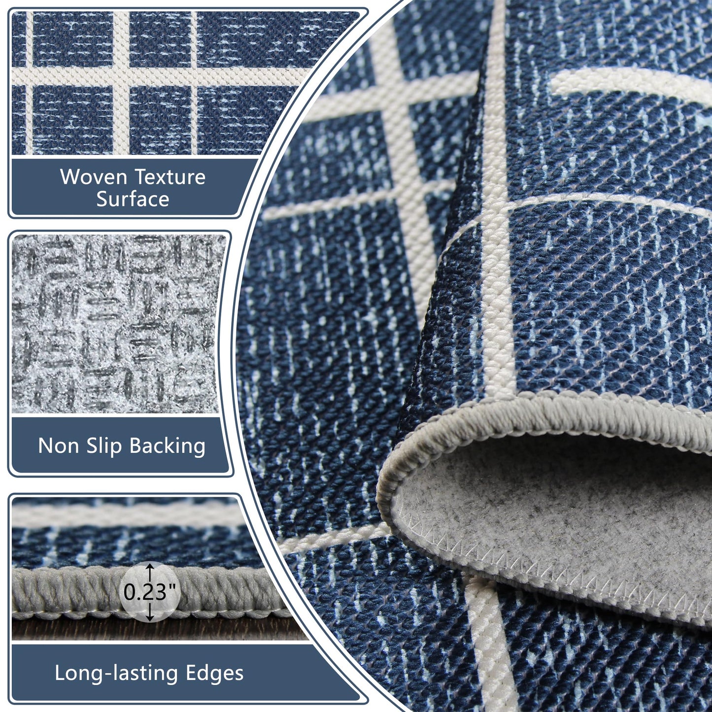 TTelephant Non Slip Hallway Runner Rug 2x10, Blue Modern Distressed Stripe, Washable Long Rug, Woven Thin Low Pile Carpet Runners for Hallway 10ft Entryway, Kitchen, Walkway- Blue