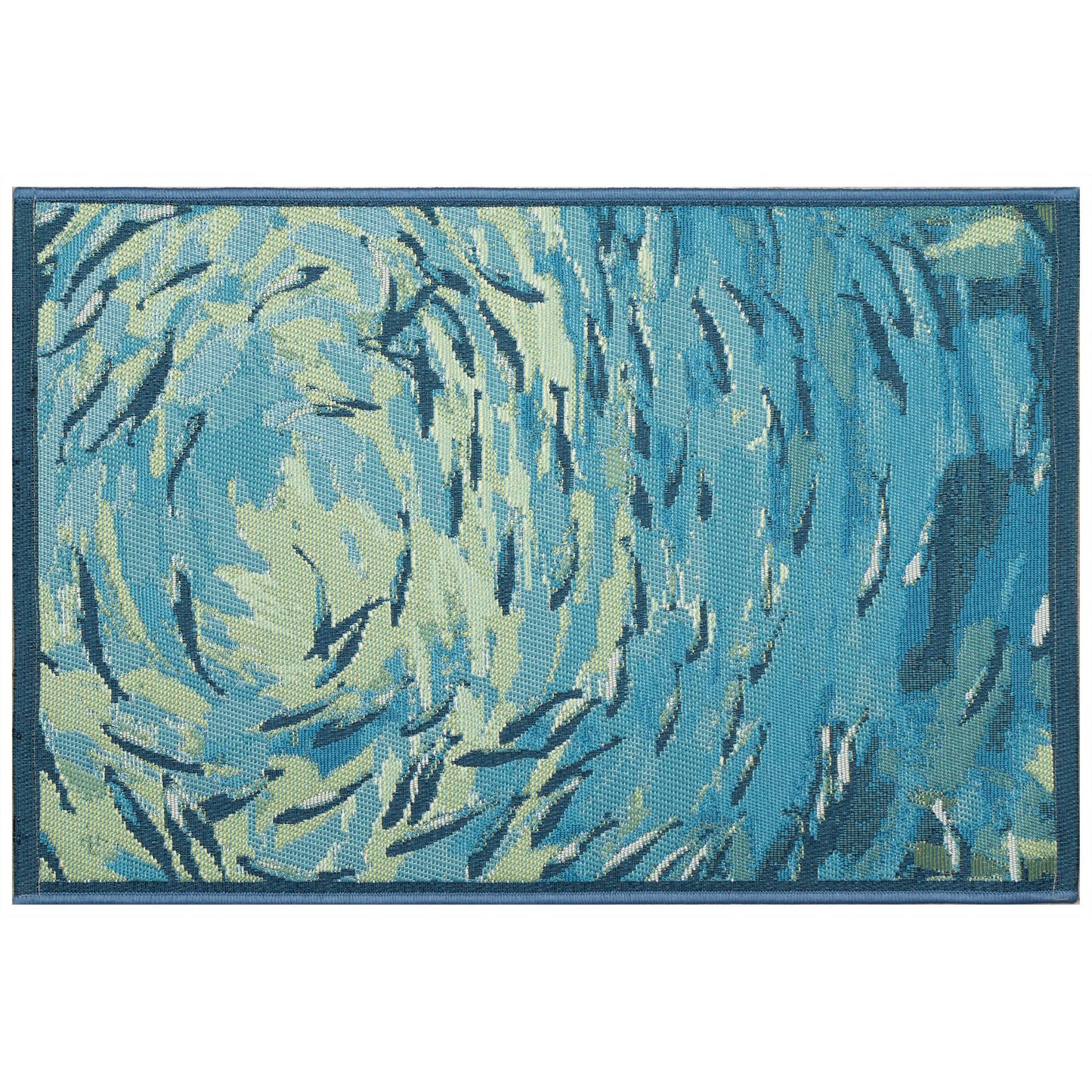 Liora Manne ESENCIA Indoor/Outdoor Power Loomed Latex Back Non Slip Mat - Transitional Graphic Coastal Fish Colorful (Fish to Go Blue Blue) (2' x 2'10")