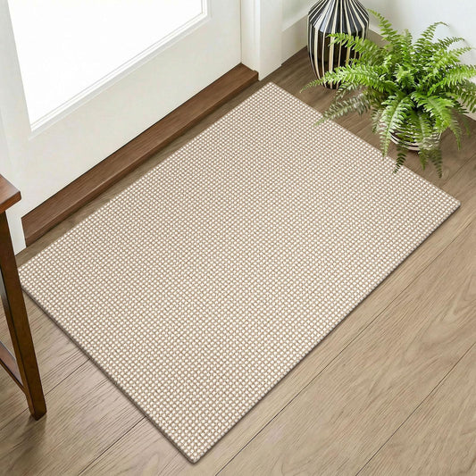 KOZYFLY Indoor Door Mat 2x3 ft Small Area Rugs Washable Front Door Mat Non Slip Rubber Backed Entryway Rug Cotton Entrance Doormat for Front Porch Bathroom Kitchen Bedroom, Ivory/Camel/Brown