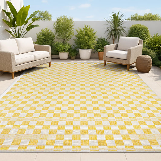 JONATHAN Y Cottage Checkerboard Indoor Outdoor Area Rug 3X5 Yellow/Cream, Aimee Traditional for Backyard, Patio, Porch, Easy-Cleaning, High Traffic, Pet-Friendly, Non-Shedding (TSN204C-3)