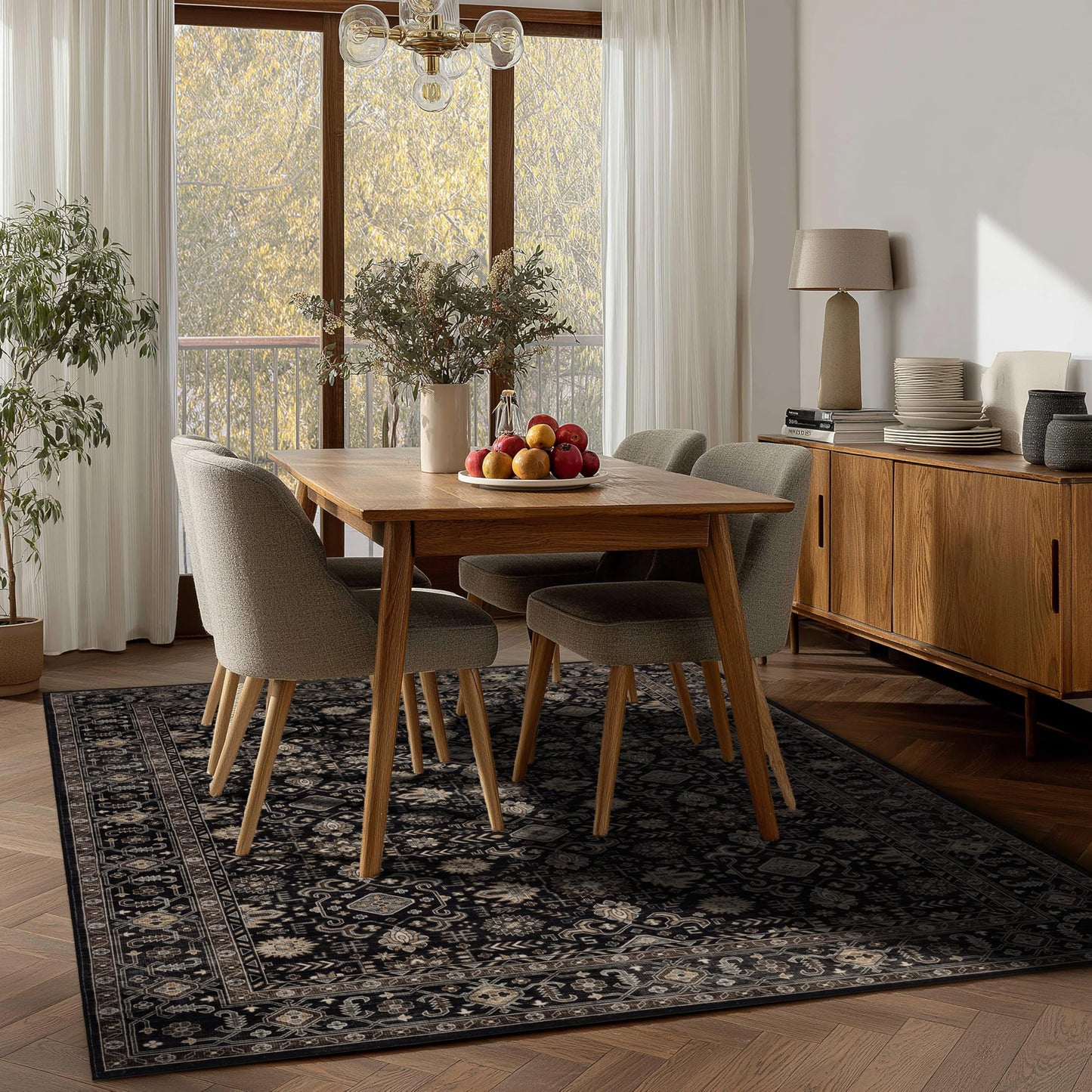 Ruaruarug Washable Area Rug 5x7 for Living Room, Bedroom, Ultra Soft Non Slip Stain & Fade Resistant, Pet & Kids Friendly, Suitable for High Traffic Areas Easy to Clean for Office Kitchen, Black Gold