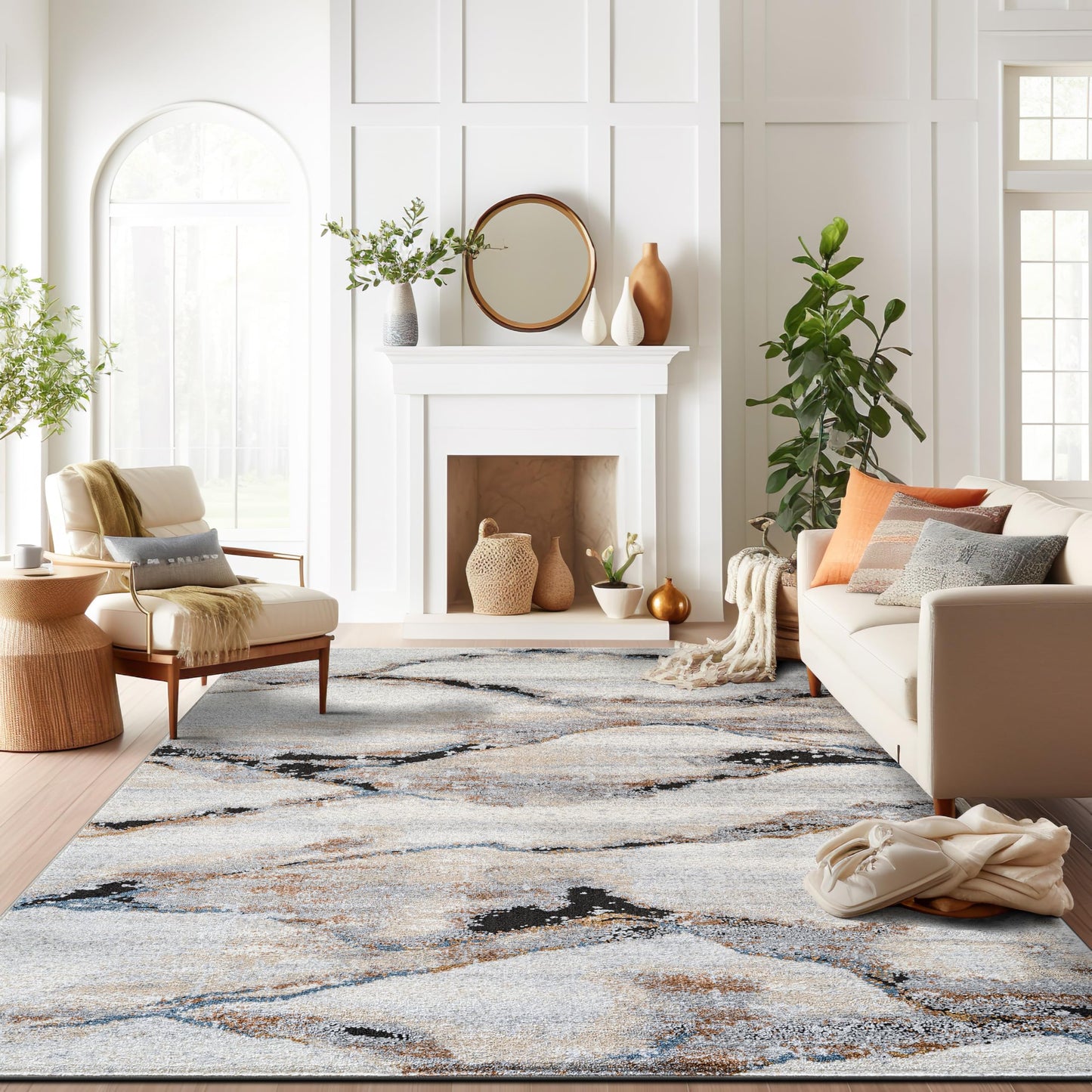 Rugshop Contemporary Gray Striated Area Rug Durable, Kid & Pet Friendly 7' 10" x 10' Ideal for Covering Large Floor Areas in Living Rooms, Master Bedrooms, or Lofts
