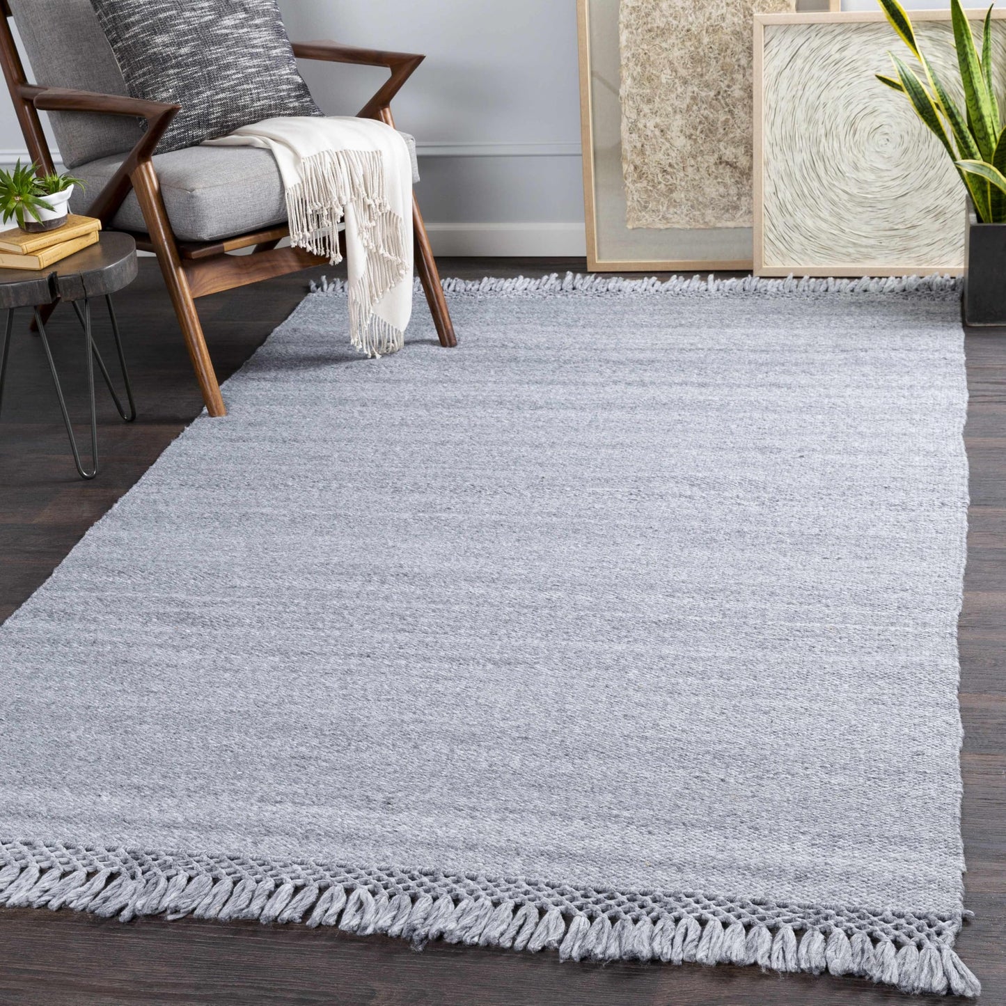 Hauteloom Michigan Recycled Material Living Room, Bedroom Area Rug - Striped Plain - Contemporary Boho Modern Minimalist Farmhouse - Slate Blue, Gray, Light, Charcoal, Neutral - 5' x 7'6"