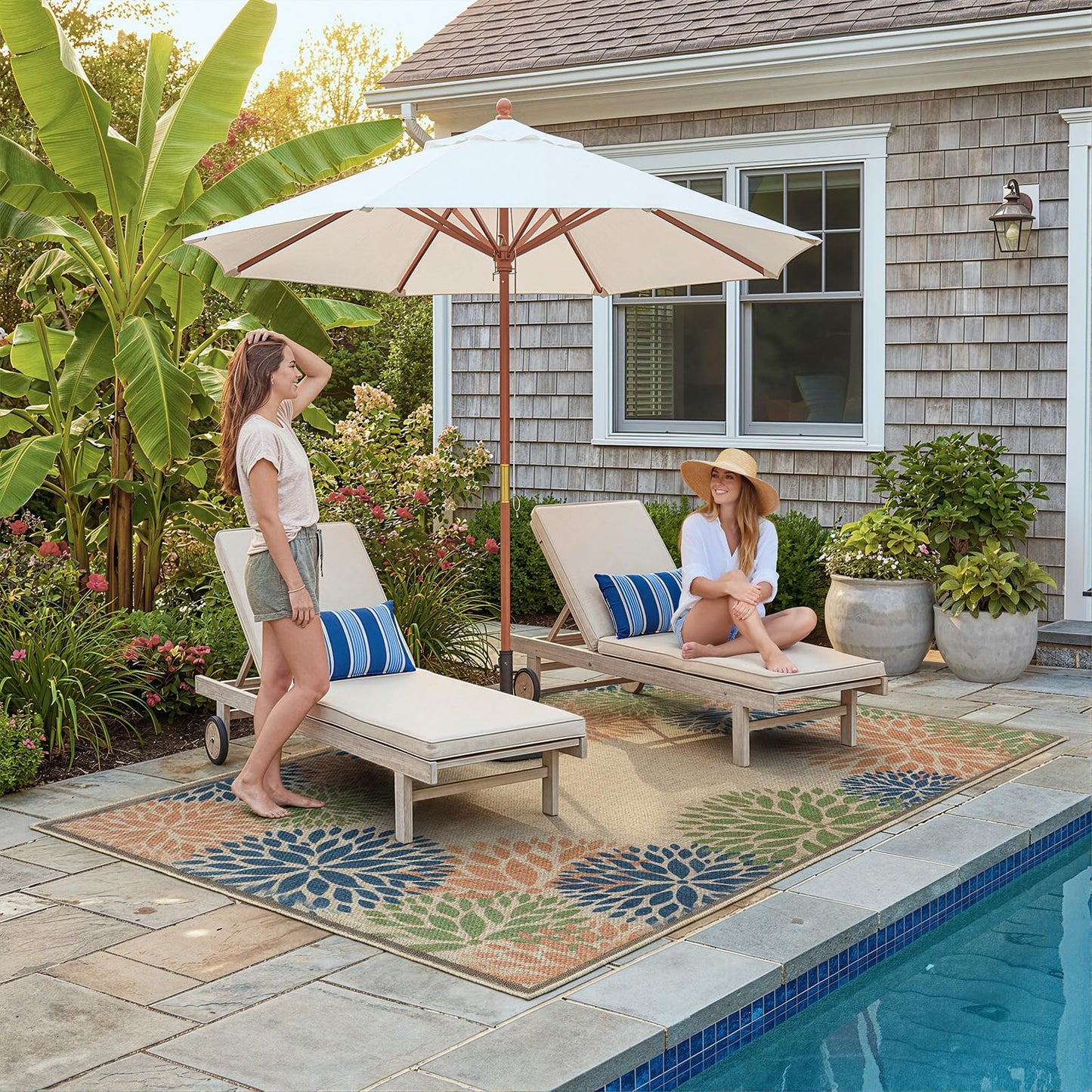 LIVEBOX Modern Easy Jute 5x7 Outdoor Rug, Washable Area Rugs for Living Room Patio Tropical Floral Indoor Outdoor Rug, Boho Farmhouse Non Slip Carpet for Backyard Foyer Dining Room(Olive, 5'x7')