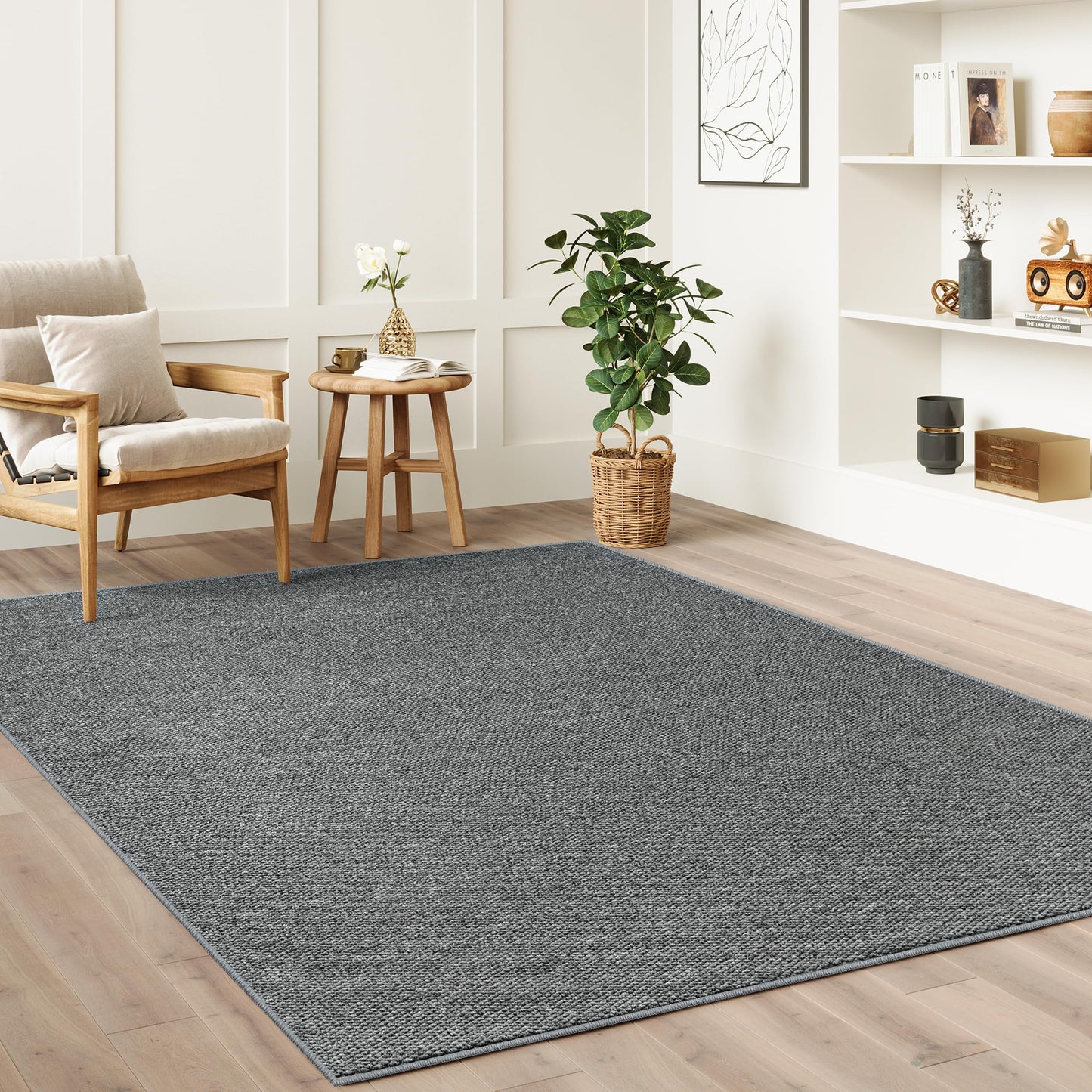 COSOSA Washable Faux Sisal Rug, 10x14 Firm Textured Woven Mat, Indoor-Outdoor Non-Slip Easy-Clean Area Rug, Solid Modern Carpet for Living Room, Bedroom, Kitchen, Entryway, Grey