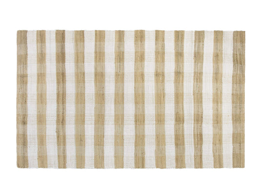 GLAMBURG Cotton Reversible Area Rug 3' x 5' Farmhouse Floor Mat, Handwoven Washable Carpet Checkered Plaid Rug for Front Porch Living Room Kitchen Bedroom - Beige Natural