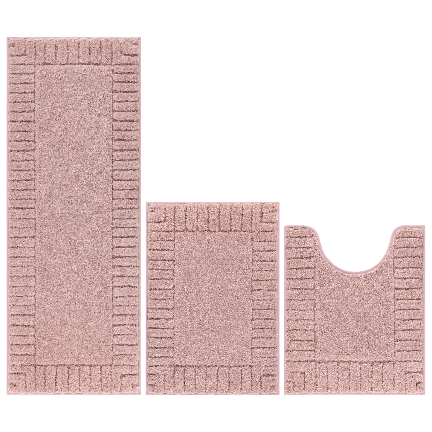 Pauwer Bathroom Rugs Sets 3 Piece Bathroom Shower Rugs with U-Shaped Contour Toilet Mat Absorbent Microfiber Plush Bath Mats Non Slip Bath Rug Machine Washable Shaggy Bath Mat Set, Dusty Pink