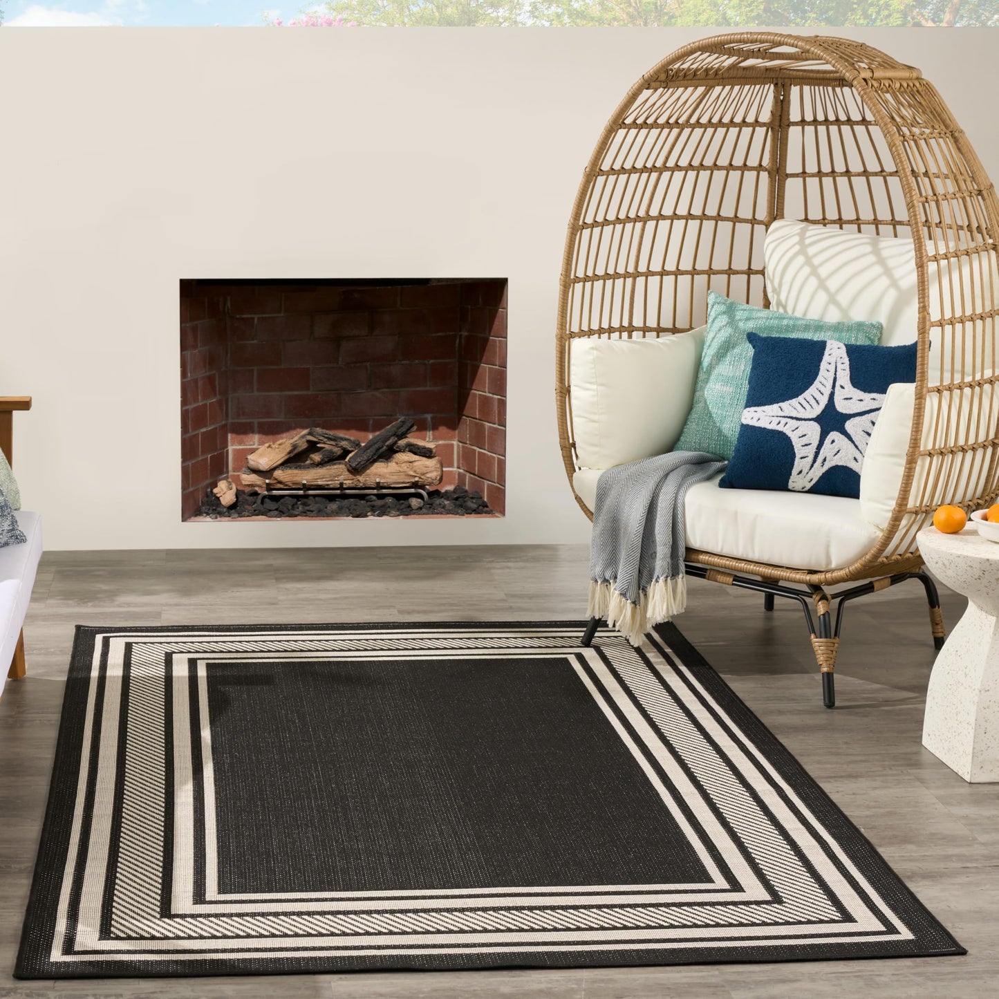 Nourison Home Horizon Indoor/Outdoor Black 4' x 6' Area Rug - Easy Clean, Non Shedding, Bed Room, Living Room, Dining Room, Kitchen (4' x 6')