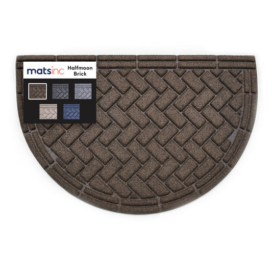 MATSINC Artisan Entry Front Door Mat - Rubber Back Indoor Outdoor with Half Moon Brick Design, Water Absorbing Welcome Front Door Mat Outside Entrance Made in The USA, 2' x 3'(Walnut)