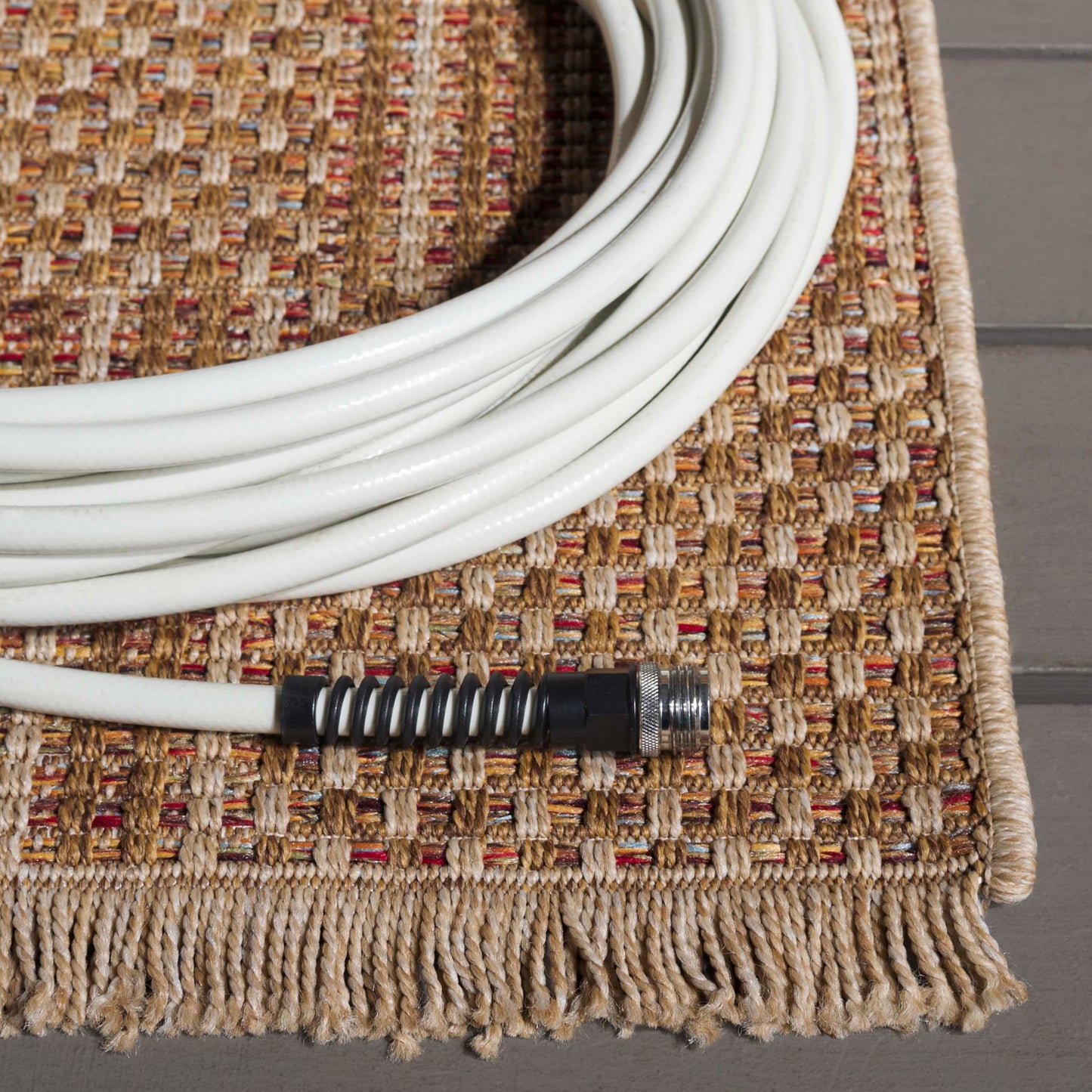 SAFAVIEH Washable Rug Outdoor Wicker Collection - 4' x 6', Natural & Brown, Non-Shedding & Easy to Clean, Ideal for Patio, Backyard, Mudroom (WCK154B)