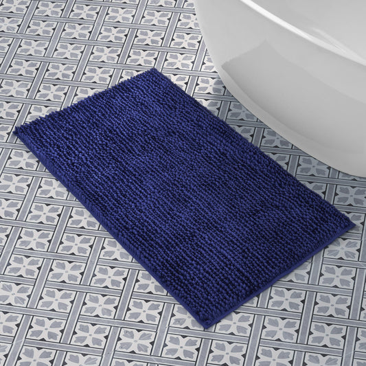 Laura Ashley Butter Chenille Bath Rug, Absorbent Shaggy Bathroom Mat, Non Slip Plush Carpet Rugs for Tub and Sink - (27'' x 45'') Navy