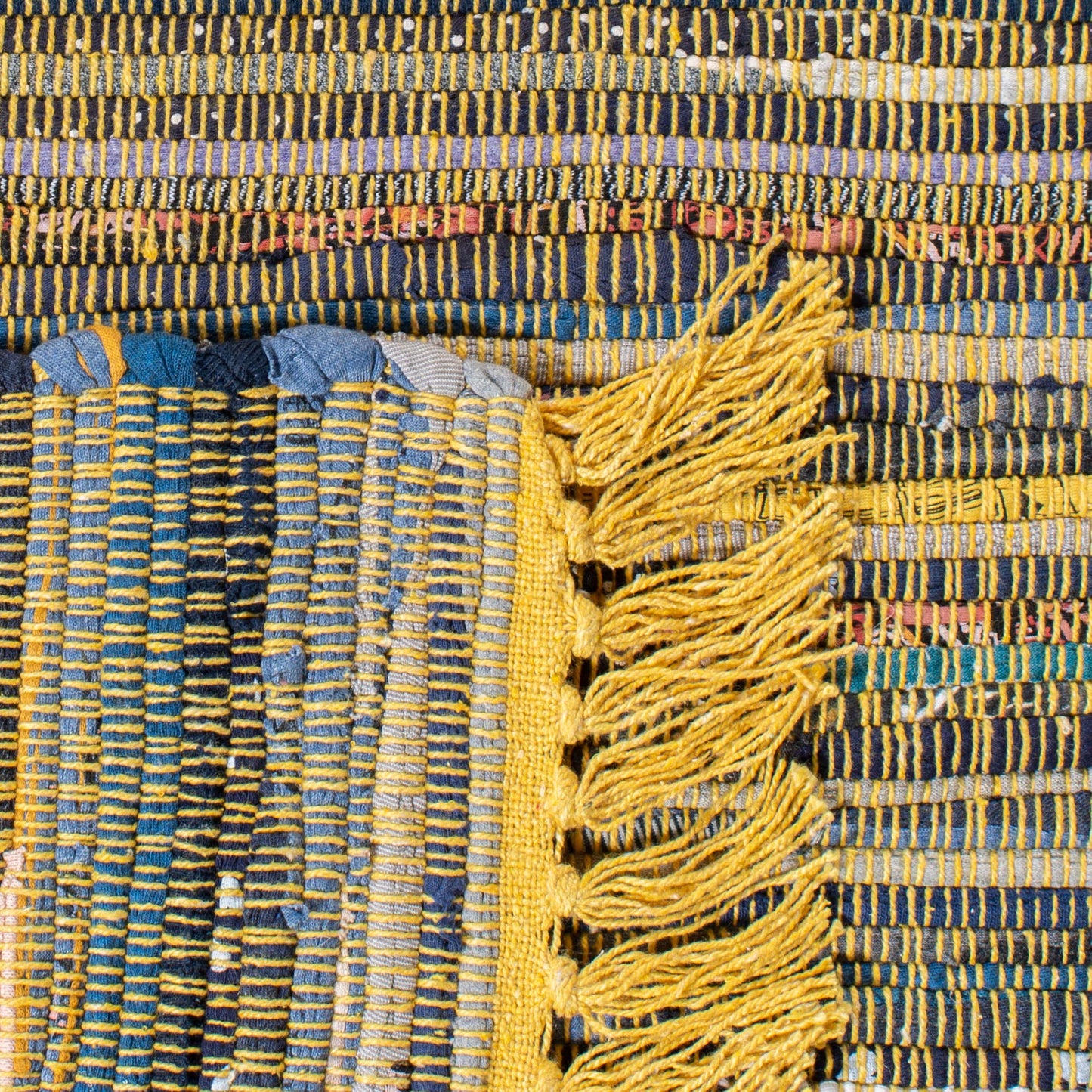 SAFAVIEH Rag Rug Collection Accent Rug - 4' x 6', Yellow & Multi, Handmade Boho Stripe Cotton, Ideal for High Traffic Areas in Entryway, Living Room, Bedroom (RAR127H)