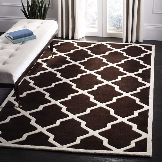 SAFAVIEH Chatham Collection 3' x 5' Dark Brown / Ivory CHT735R Handmade Trellis Premium Wool Area Rug