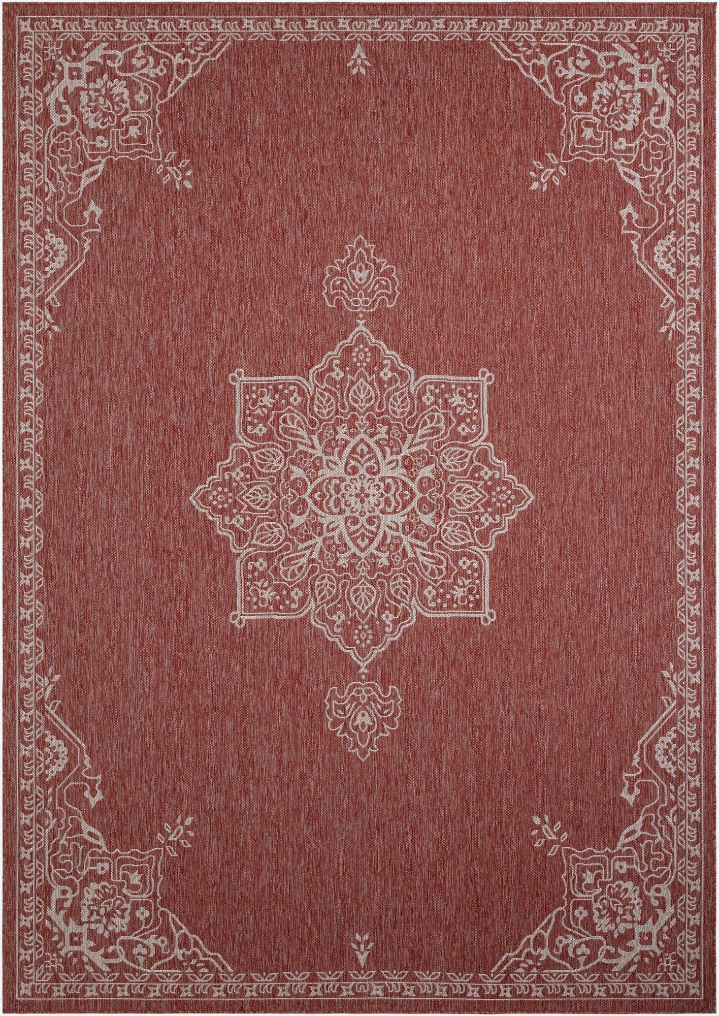Unique Loom Outdoor Traditional Collection Area Rug - Antique (10' x 14' 1" Rectangle Rust Red/Ivory)