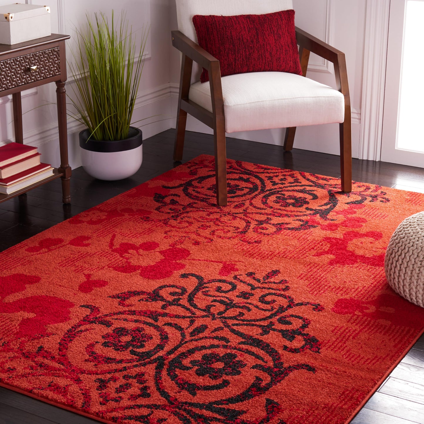 SAFAVIEH Adirondack Collection Accent Rug - 4'5" x 6'5", Red & Black, Floral Glam Distressed Design, Non-Shedding & Easy Care, Ideal for High Traffic Areas in Foyer, Living Room, Bedroom (ADR114P)
