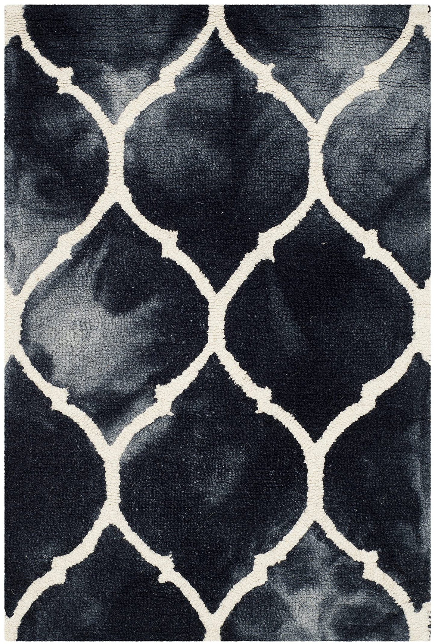 SAFAVIEH Dip Dye Collection 2' x 3' Graphite / Ivory DDY685J Handmade Trellis Watercolor Premium Wool Accent Rug