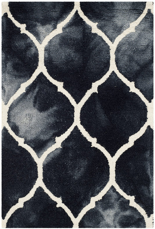 SAFAVIEH Dip Dye Collection 2' x 3' Graphite / Ivory DDY685J Handmade Trellis Watercolor Premium Wool Accent Rug