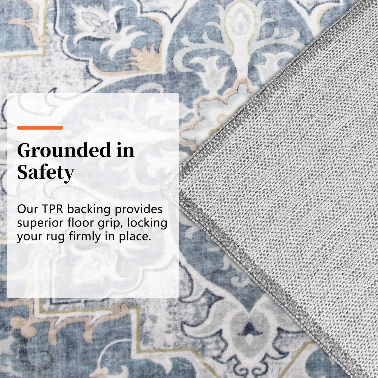 TTelephant 6x9 Area Rugs for Living Room, Soft Non-Slip Vintage Medallion Rug, Low-Pile Printed Washable Blue Gray Rug for Living Room, Bedroom, Dining Room, Nursery -Blue/Gray