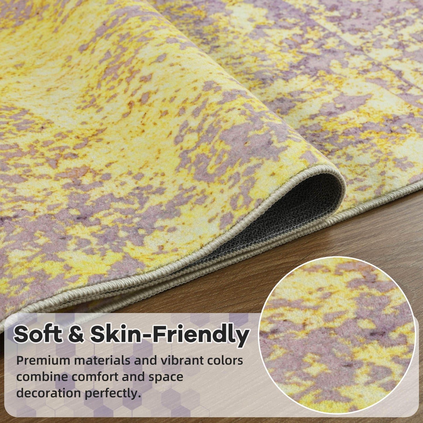 Merelax 5x7 Pink Yellow Living Room Area Rug, Large Washable Rugs for Bedroom Dining Room, Soft Boho Abstract Area Rugs, Modern Non Slip Low Pile Carpet for Office Study Kids Room