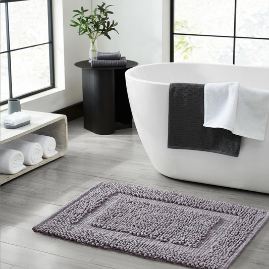 Jean Pierre New York 100% Chenille Cotton Skid Resistant Plush Bath Mat - 17"x24" Bathroom Rug - Charcoal Grey
