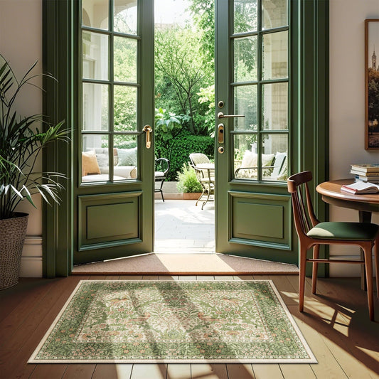 2x3 Floral Washable Area Rug for Entryway, Vintage Boho Rugs for Living Room Bedroom Dining Room, Botanical Birds Non Slip Low Pile Forest Animal Throw Carpet for Farmhouse Office, Retro Pink/Green