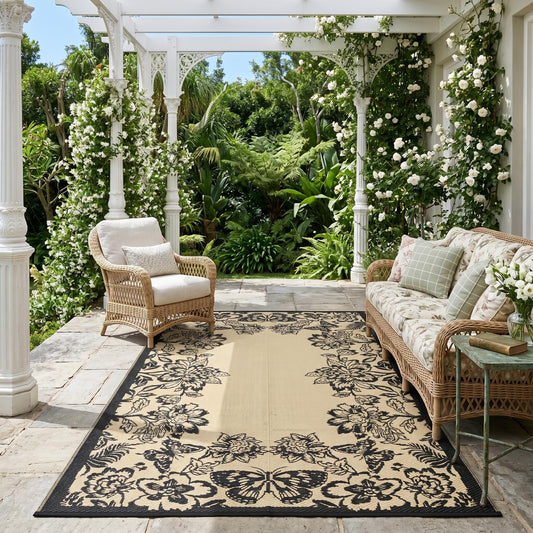 Garvee 5’x8’ Waterproof Patio Outdoor Rug, Outdoor Plastic Straw Rug for Camping, RV Mat Outside, Indoor Outdoor Carpet for Porch, Deck, Backyard, Balcony, Picnic, Black & Brown