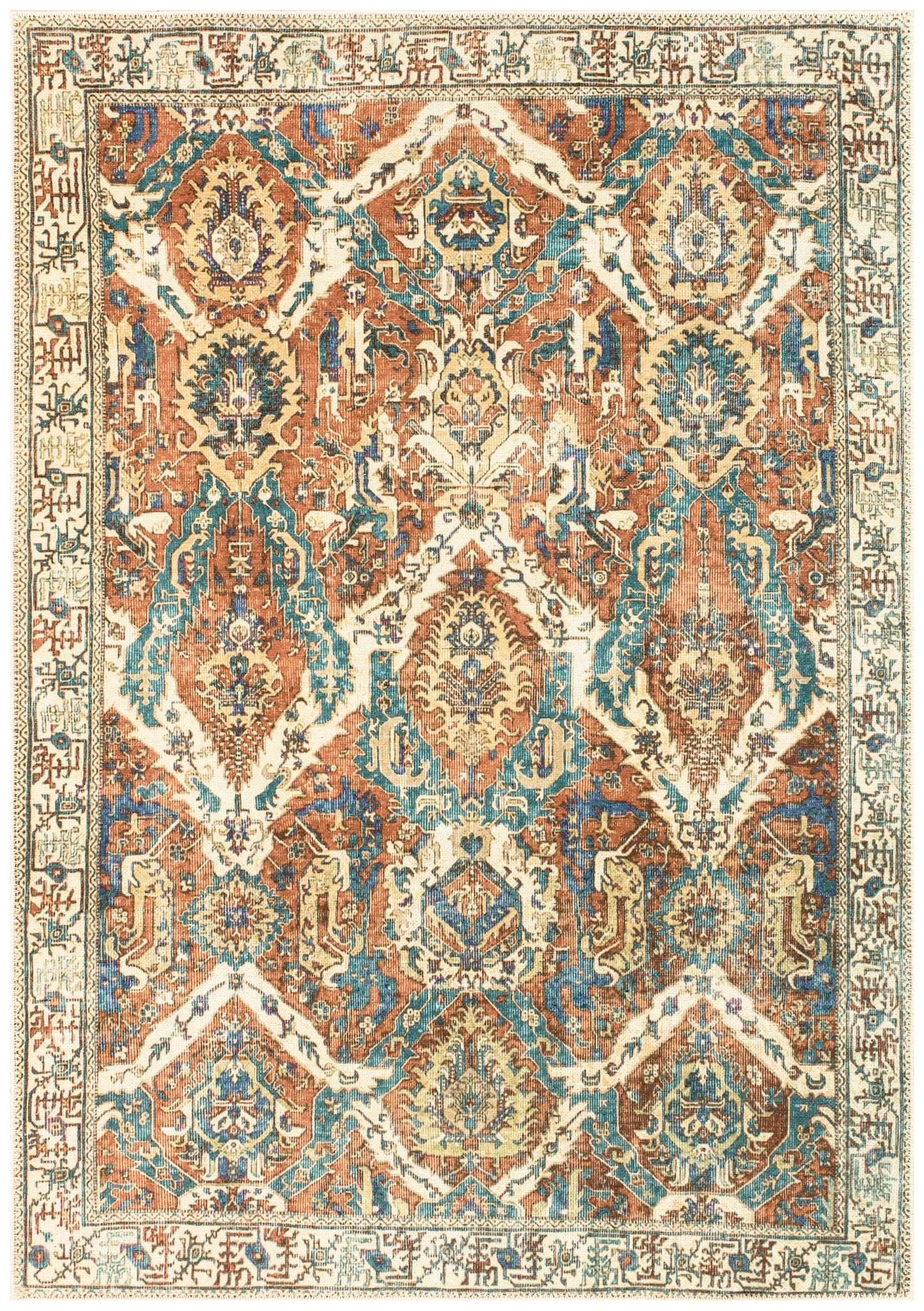Keen Home Design 5x7 Rug - Machine Washable Area Rug with Non-Slip Backing, Ideal for Living Room, Dining Room, Bedroom - Vintage, Easy Clean, Durable, Low Pile Rug - (5' x 7')