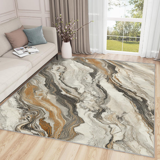 Aquailis Marble Rugs for Living Room - Marble Swirl Rug, 3x4 Rug, Modern Abstract Area Rug, Contemporary Washable Non Slip Rugs, Beige Luxury Carpet - Home Decor, Modern Gifts for Women