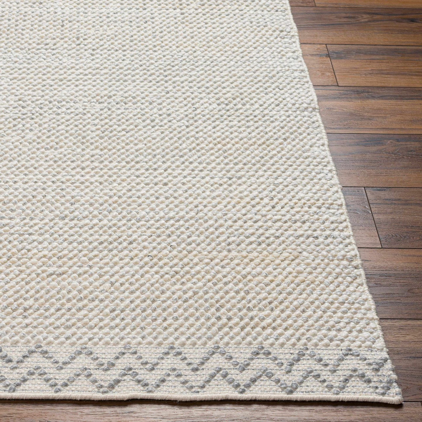 Hauteloom Fadia Recycled Material Area Rug - Border Chevron Zig Zag Plain - Contemporary Modern Minimalist Farmhouse Scandinavian - Light Gray, Cloud Gray, Eggplant, Cream, Beige - 2' x 3'