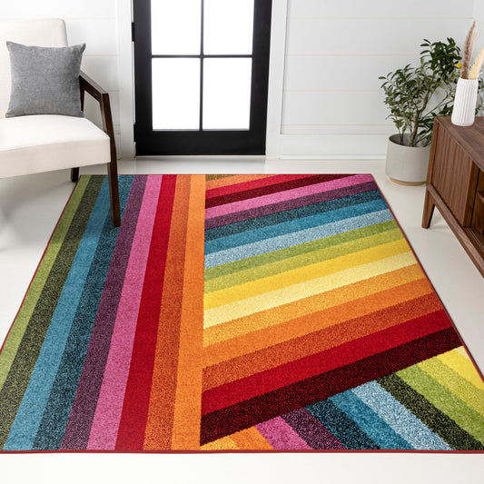 JONATHAN Y Retro Rainbow Stripe Multi Indoor Area Rug 8x10, Contemporary, Casual, Coastal, Easy-Cleaning for Living Room, Bedroom, Kitchen, Pet Friendly, Non-Shedding (DZC102A-8)