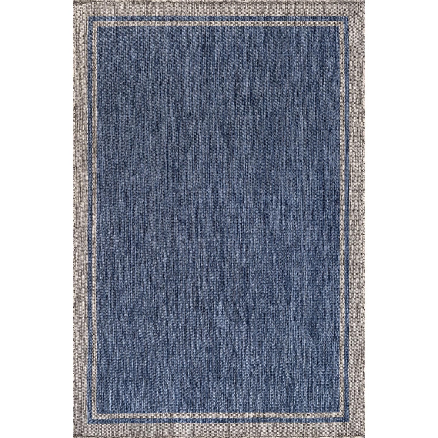 CAMILSON Outdoor Rug, 8x10 Bordered Navy Blue Gray Modern Area Rugs for Indoor and Outdoor Patios, Porches Waterproof Washable Porch Deck Outside Carpet (Bordered Navy, 8 x 10)