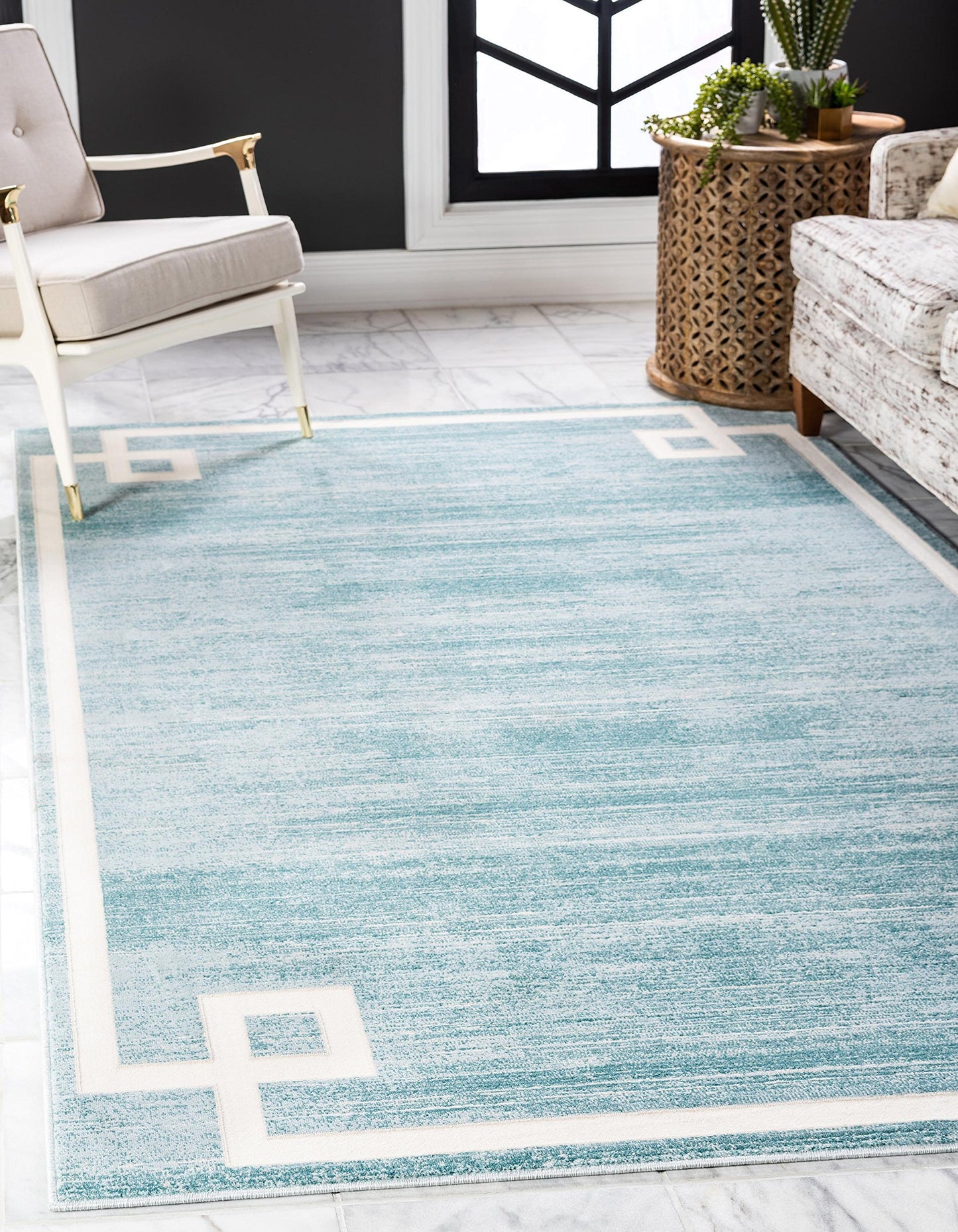 Unique Loom Jill Zarin Uptown Collection Area Rug - Lenox Hill (4' 1' x 6' 1' Rectangle, Turquoise/ Ivory)