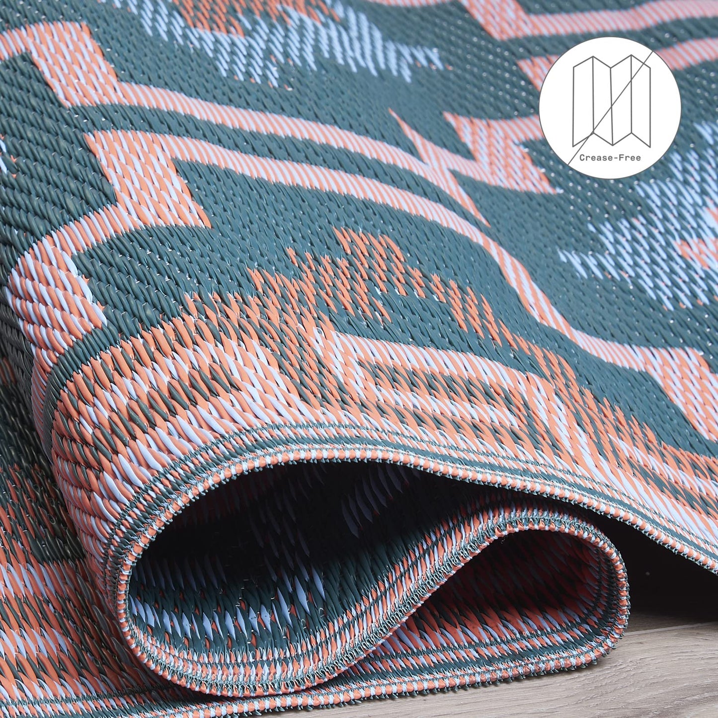 Fab Habitat Outdoor Rug - Waterproof, Fade Resistant, Crease-Free, Reversible - Premium Recycled Plastic - Vintage Boho Kilim - Patio, Deck, Porch, Balcony, Laundry Room - Lhasa - Green - 4 x 6 ft