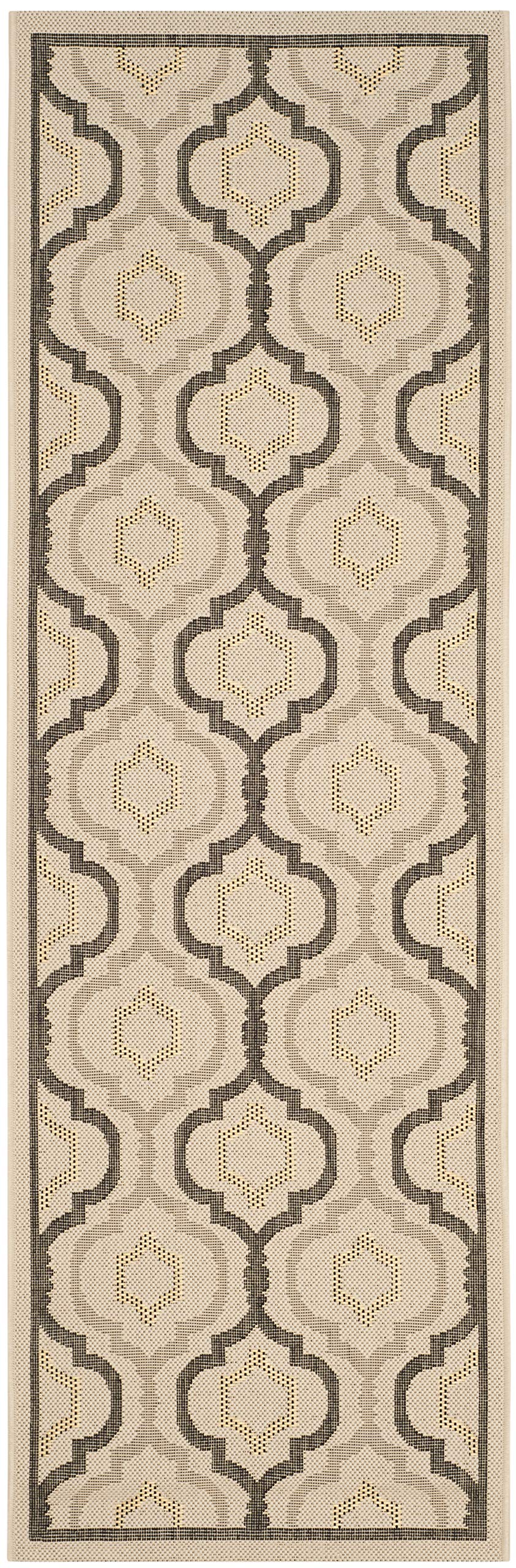 SAFAVIEH Washable Rug Outdoor Courtyard Collection - 2'3" x 6'7" Runner, Beige & Black, Non-Shedding & Easy Cleaning, Ideal for Patio, Entryway, Mudroom, Hallway, Kitchen (CY7938-256A21)