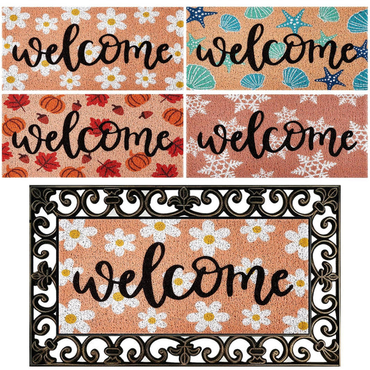 APUDWN 4 Pcs Summer Seasonal Door Mat Inserts Bundle Welcome Interchangeable Doormat Inserts Entrance Mats 22 X 10 Inches Non Slip Doormats for Front Door Outdoor Spring Indoor Fall Winter Decoration