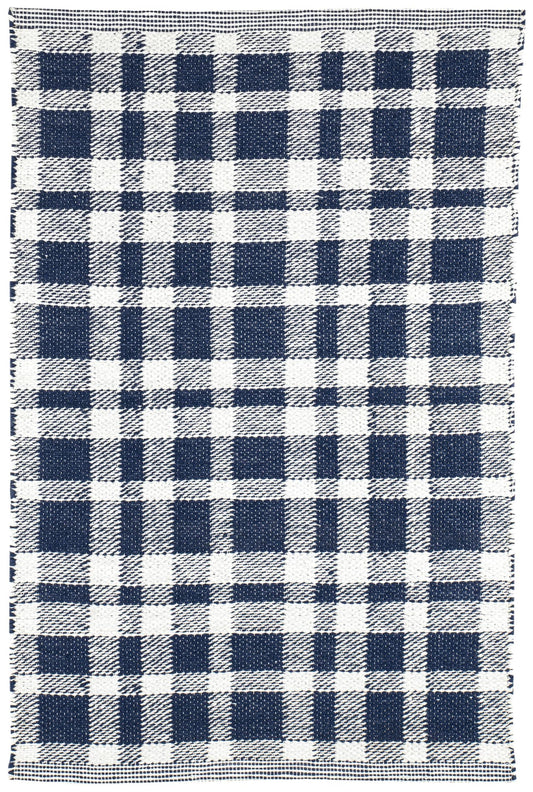 Dash & Albert Tattersall Navy Handwoven Indoor/Outdoor Rug, 2 X 3 Feet, Blue/White Solid Pattern - Premium Luxury Hotel Quality Soft Breathable Hypoallergenic Machine Washable Easy Care All Season