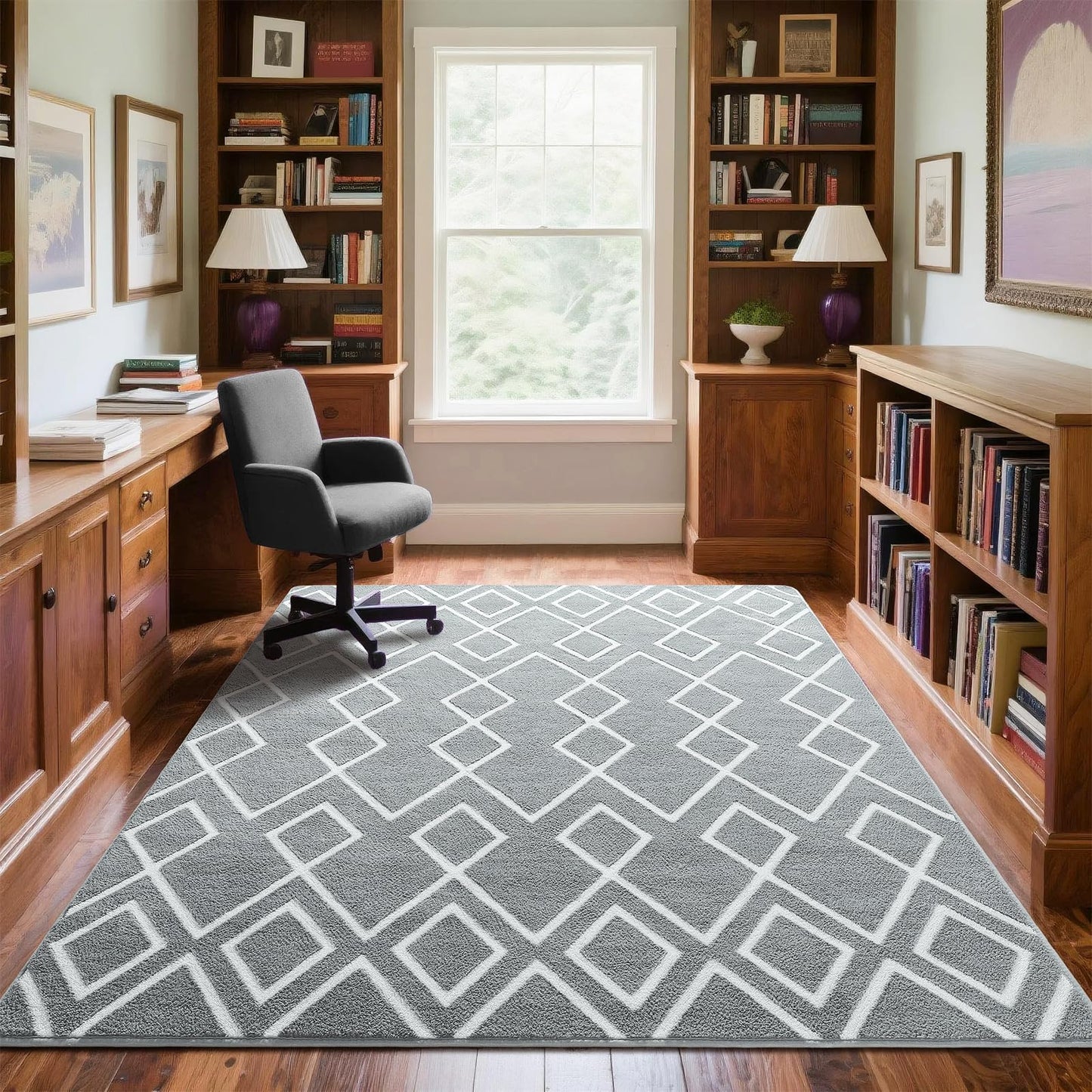 Rtizon Soft Area Rug for Bedroom, 4x6Ft Moroccan Rugs for Living Room, Geometric Non-Slip Carpet with Memory Foam for Boys Girls's Bedside Office Dorm Hallway, Grey and White
